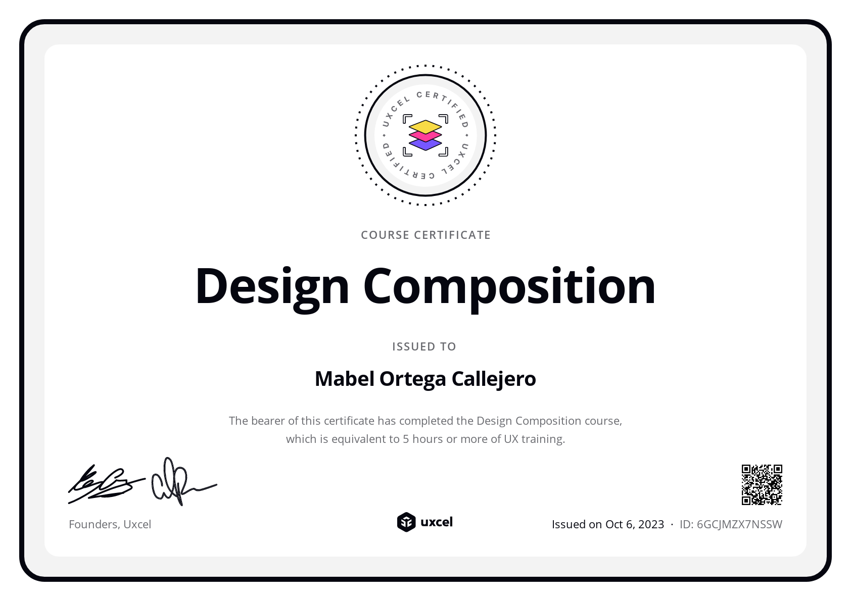 Mabel Ortega Callejero's certificate